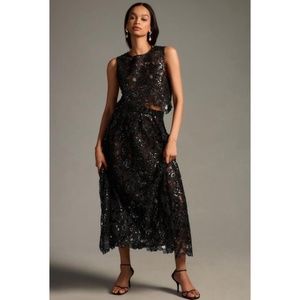 Eva Franco Black Sequin Cut Out Midi Skirt